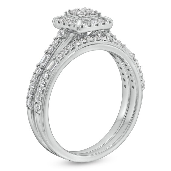 1/2 CT. T.w. Multi-Diamond Composite Frame Bridal Set in 10K White Gold