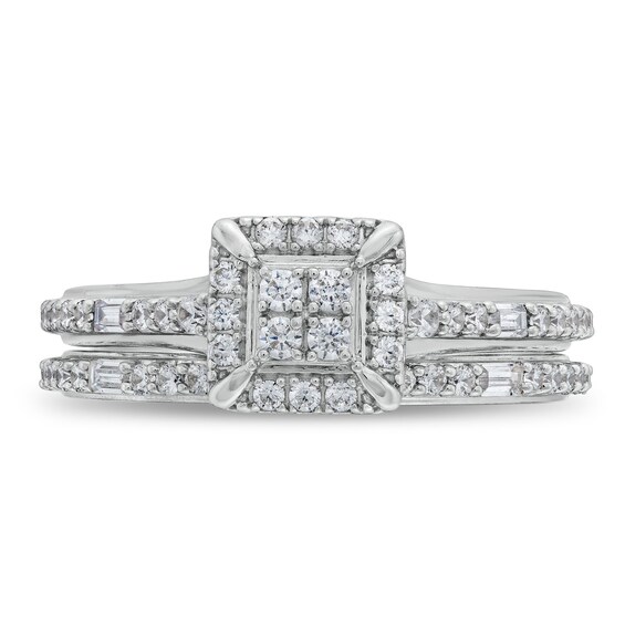 1/2 CT. T.w. Multi-Diamond Composite Frame Bridal Set in 10K White Gold