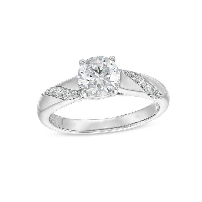 Main Image 1 of 1-1/6 CT. T.W. Diamond Groove Shank Engagement Ring in 14K White Gold