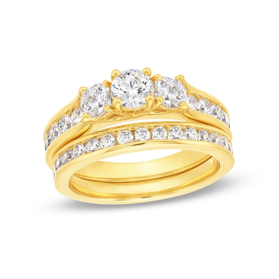 2 CT. T.w. Diamond Past Present Future® Three Stone Bridal Set in 14K Gold