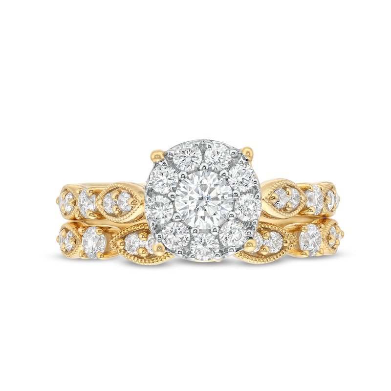 Main Image 4 of 1-1/4 CT. T.W. Diamond Vintage-Style Framed Bridal Set in 14K Gold