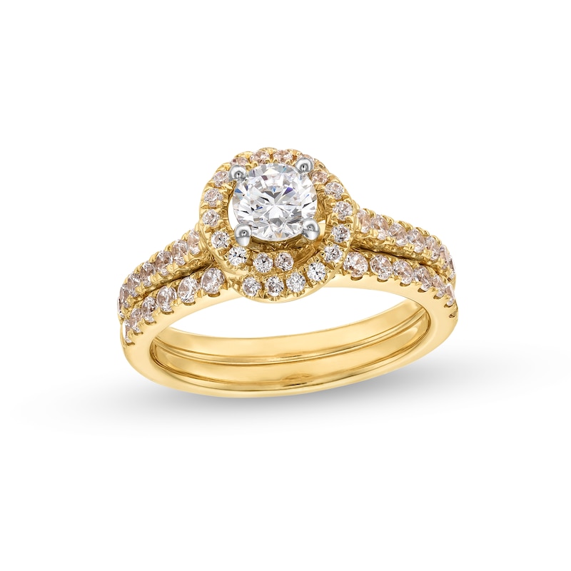 Main Image 1 of 1-1/6 CT. T.W. Diamond Swirl Frame Bridal Set in 14K Gold