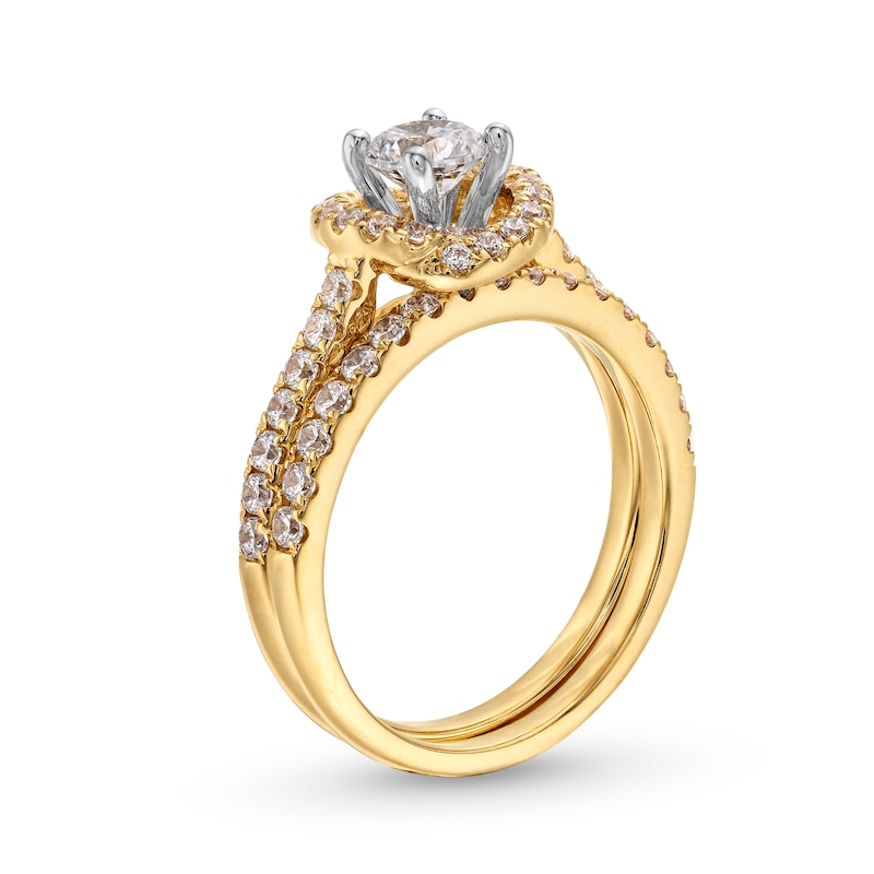 Main Image 3 of 1-1/6 CT. T.W. Diamond Swirl Frame Bridal Set in 14K Gold