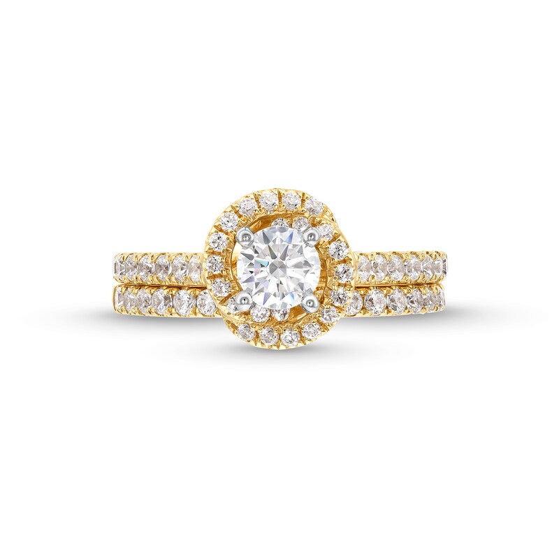 Main Image 4 of 1-1/6 CT. T.W. Diamond Swirl Frame Bridal Set in 14K Gold