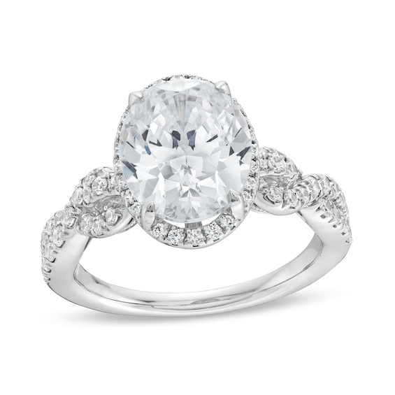 3-1/2 CT. T.w. Certified Oval Lab-Grown Diamond Frame Twist Shank Engagement Ring in 14K White Gold (F/Vs2)