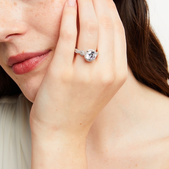 3-1/2 CT. T.w. Certified Lab-Grown Diamond Frame Twist Shank Engagement Ring in 14K White Gold (F/Vs2)