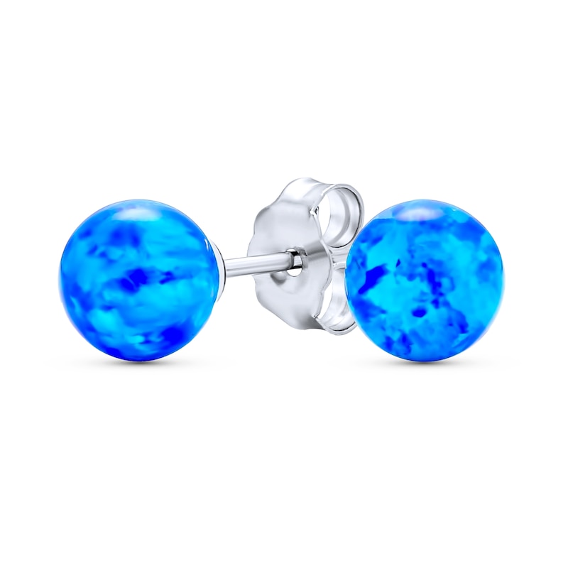 Main Image 1 of 6.0mm Blue Lab-Created Opal Solitaire Ball Stud Earrings in Sterling Silver