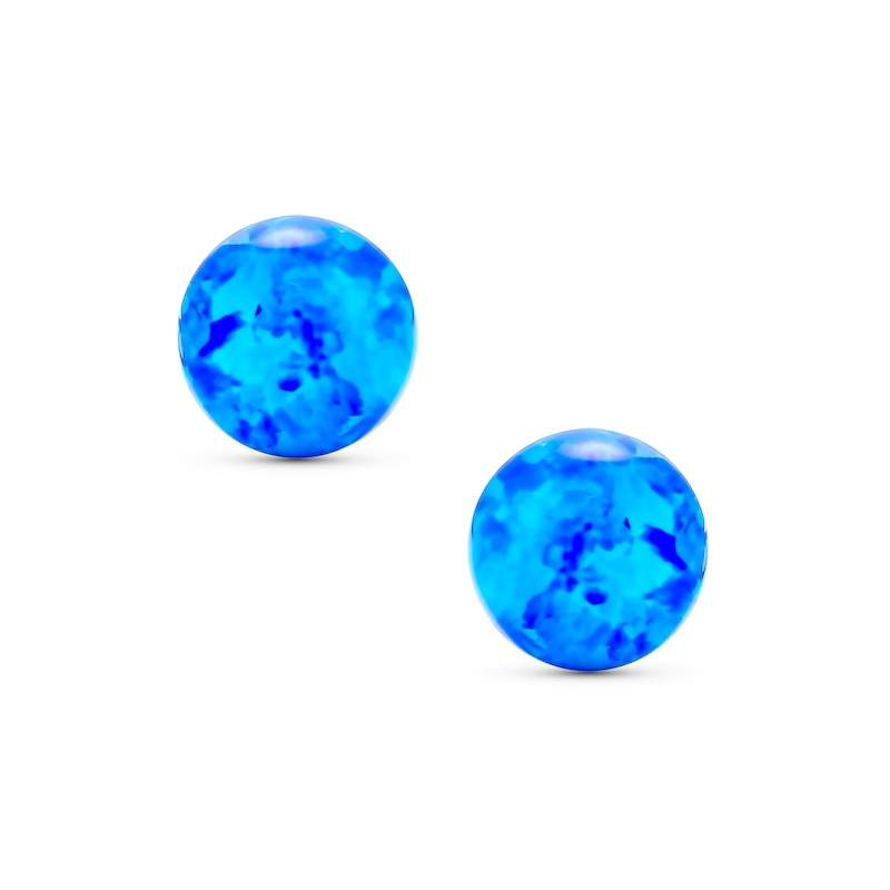 Main Image 2 of 6.0mm Blue Lab-Created Opal Solitaire Ball Stud Earrings in Sterling Silver