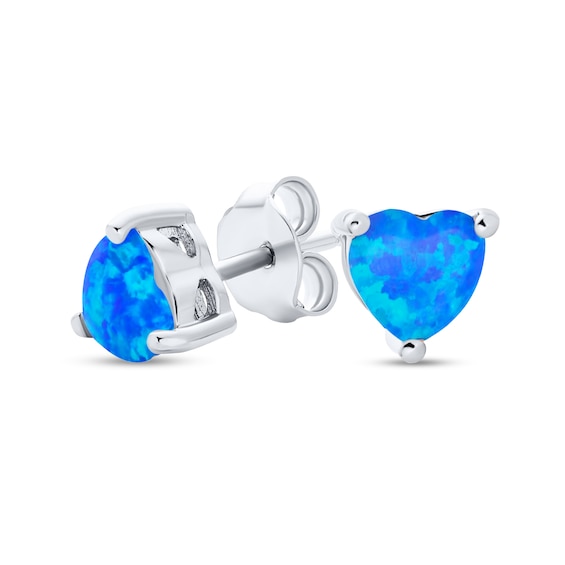 5.0mm Heart-Shaped Blue Lab-Created Opal Solitaire Stud Earrings in Sterling Silver