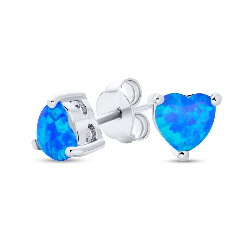Main Image 1 of 5.0mm Heart-Shaped Blue Lab-Created Opal Solitaire Stud Earrings in Sterling Silver