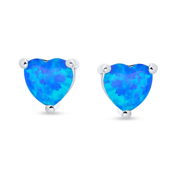5.0mm Heart-Shaped Blue Lab-Created Opal Solitaire Stud Earrings in Sterling Silver
