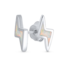 Lab-Created Opal Solitaire Lightning Bolt Stud Earrings in Sterling Silver