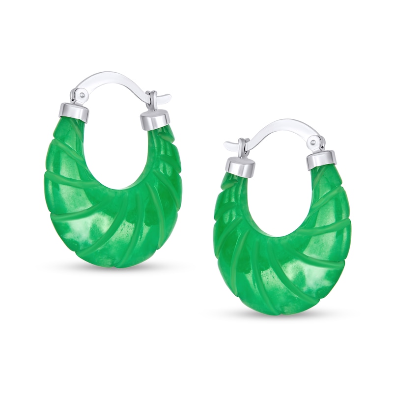 Main Image 2 of Jade Oval Hoop Earrings in Sterling Silver