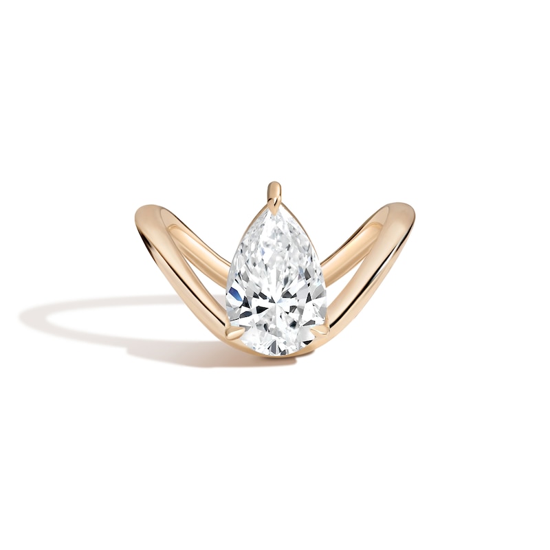 Main Image 1 of Zales x SHAHLA 3 CT. Certified Pear-Shaped Lab-Grown Diamond Solitaire Dip Engagement Ring in 14K Gold (F/VS2)