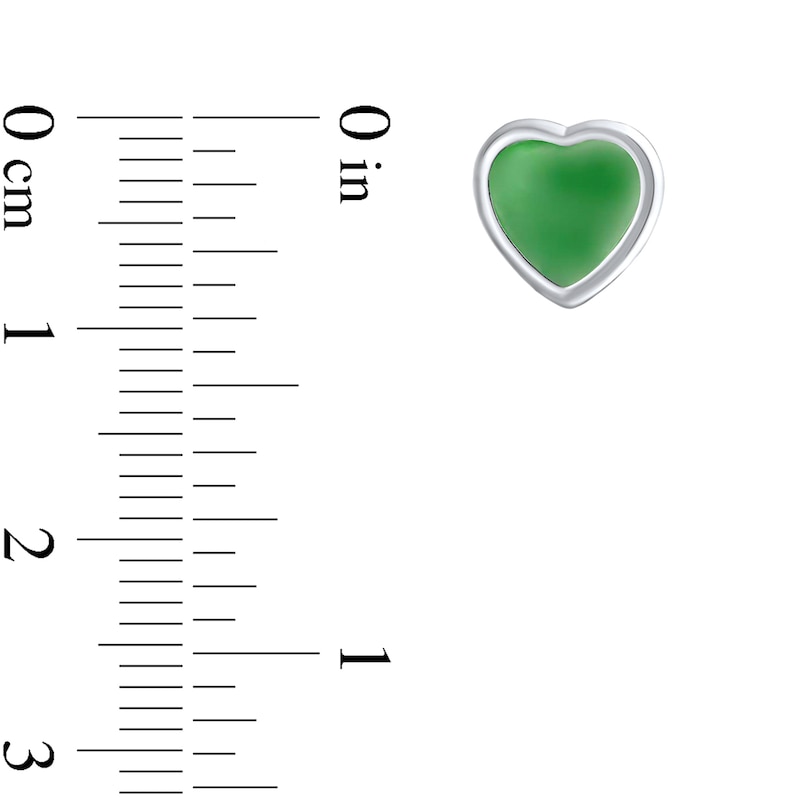 Main Image 3 of 10.0mm Heart-Shaped Lab-Created Jade Solitaire Stud Earrings in Sterling Silver