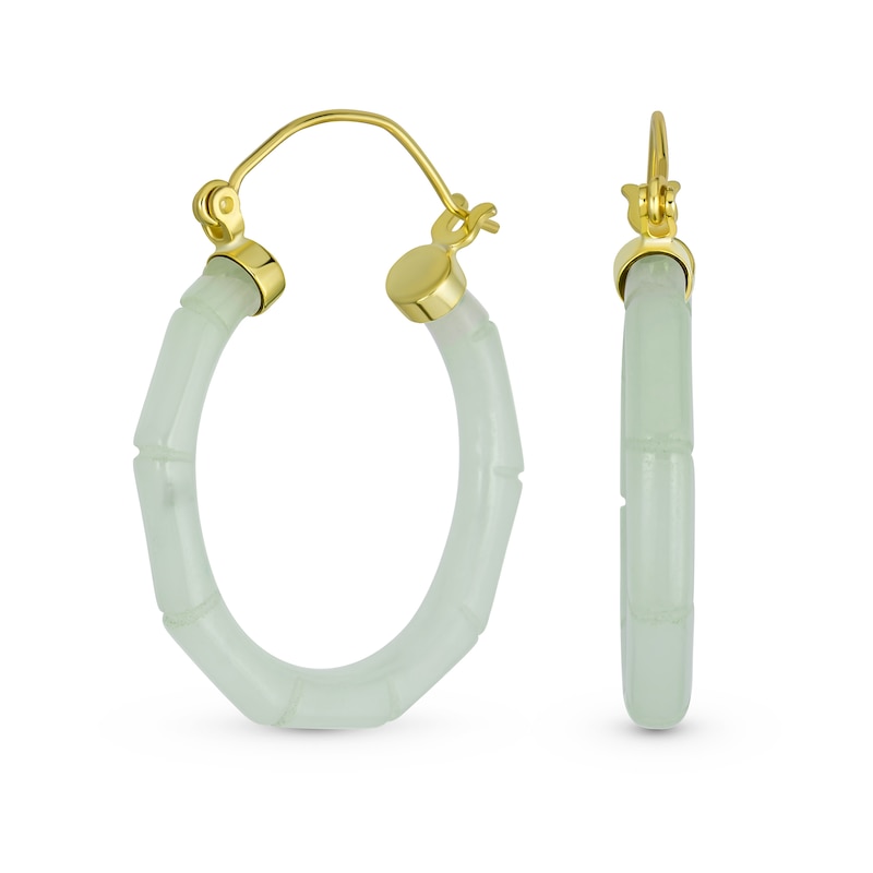 Main Image 1 of Jade Bamboo Hoop Earrings in Sterling Silver with 14K Gold Plate