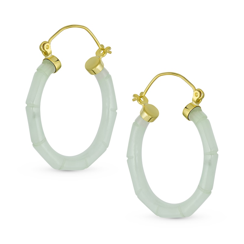 Main Image 2 of Jade Bamboo Hoop Earrings in Sterling Silver with 14K Gold Plate