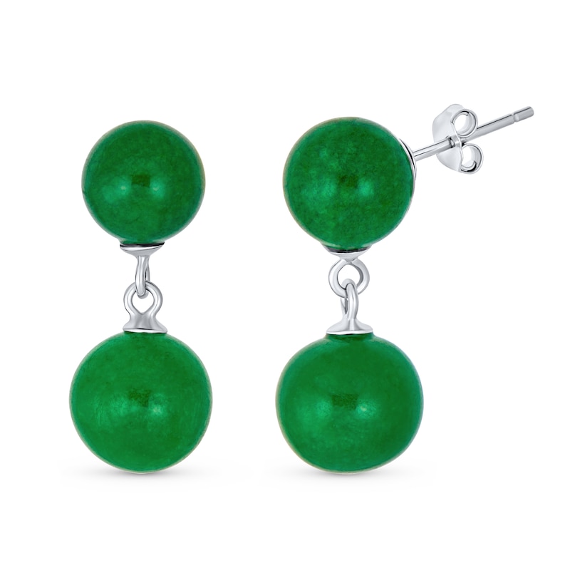Main Image 1 of 10.0mm Jade Double Ball Drop Earrings in Sterling Silver