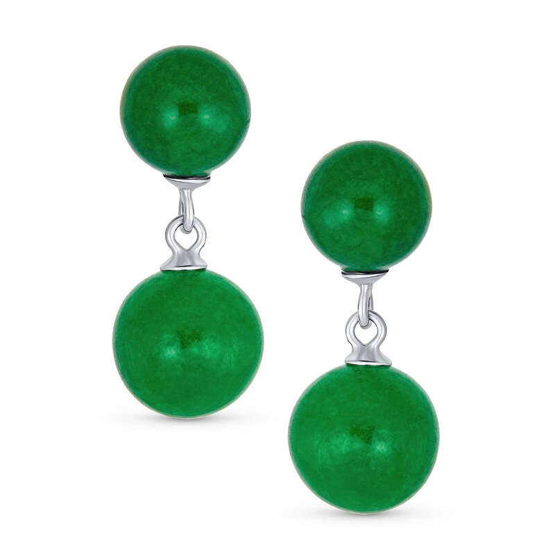 Main Image 2 of 10.0mm Jade Double Ball Drop Earrings in Sterling Silver