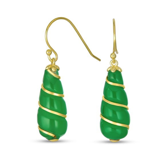 Pear-Shaped Jade Swirl Drop Earrings in Sterling Silver with 14K Gold Plate