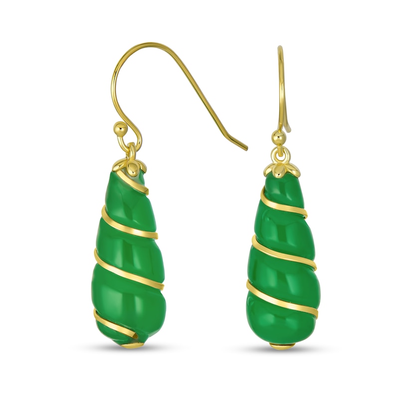 Main Image 1 of Pear-Shaped Jade Swirl Drop Earrings in Sterling Silver with 14K Gold Plate
