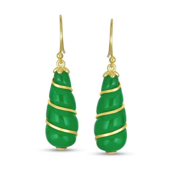 Pear-Shaped Jade Swirl Drop Earrings in Sterling Silver with 14K Gold Plate