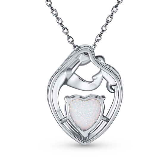 Heart-Shaped Lab-Created Opal Motherly Love Pendant in Sterling Silver - 16"