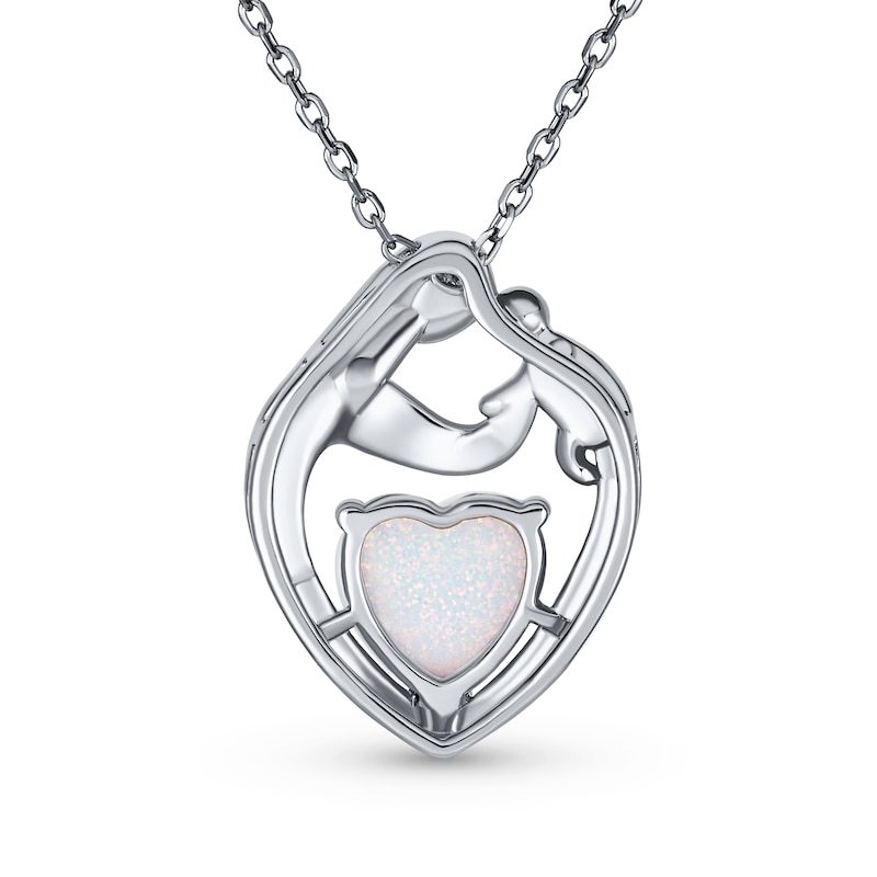 Main Image 2 of Heart-Shaped Lab-Created Opal Motherly Love Pendant in Sterling Silver - 16"