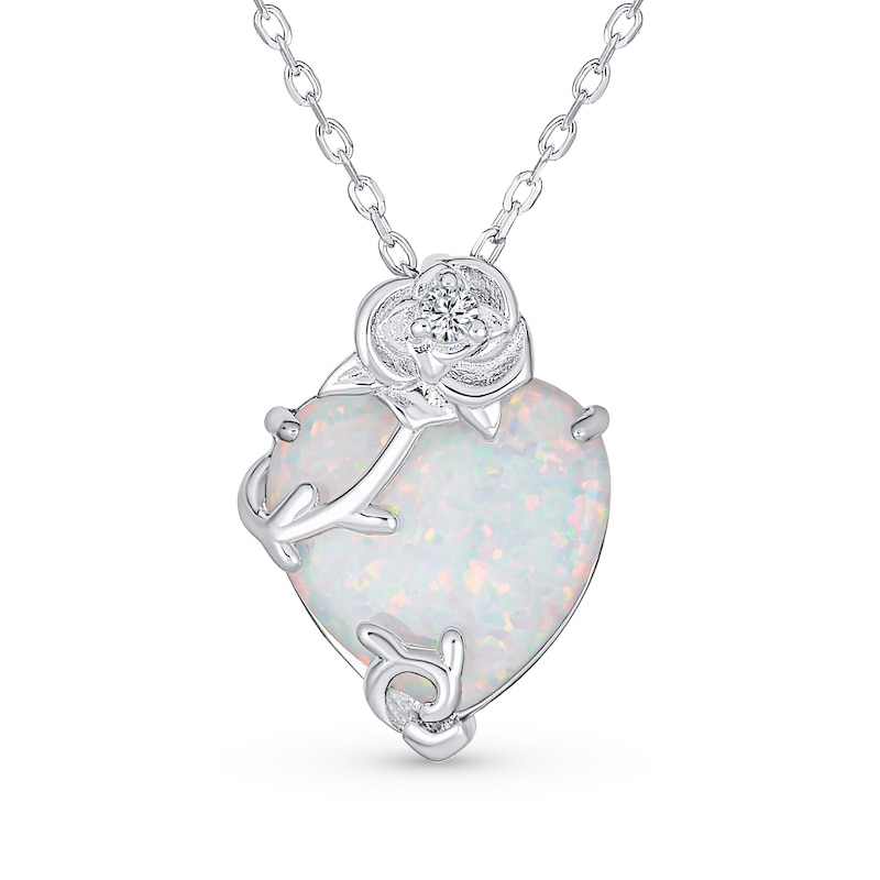 Main Image 1 of 12.0mm Heart-Shaped Lab-Created Opal and Cubic Zirconia Rose Overlay Pendant in Sterling Silver - 16"