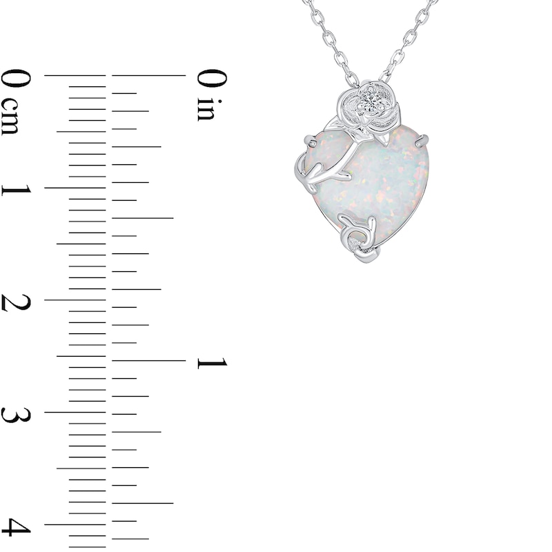 Main Image 3 of 12.0mm Heart-Shaped Lab-Created Opal and Cubic Zirconia Rose Overlay Pendant in Sterling Silver - 16"