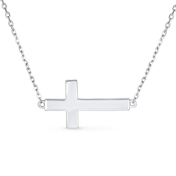 Lab-Created Opal Sideways Cross Necklace in Sterling Silver