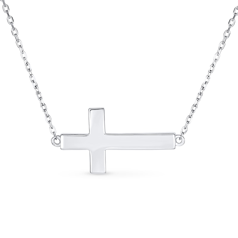 Main Image 2 of Lab-Created Opal Sideways Cross Necklace in Sterling Silver