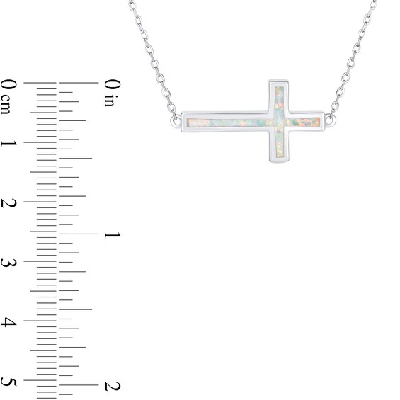 Lab-Created Opal Sideways Cross Necklace in Sterling Silver