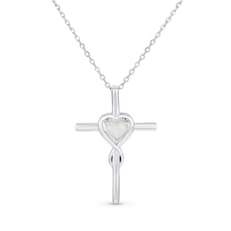 Heart-Shaped Lab-Created Opal Infinity Cross Pendant in Sterling Silver