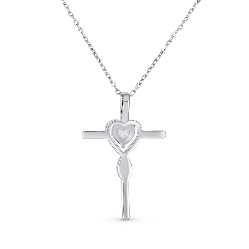 Main Image 2 of Heart-Shaped Lab-Created Opal Infinity Cross Pendant in Sterling Silver