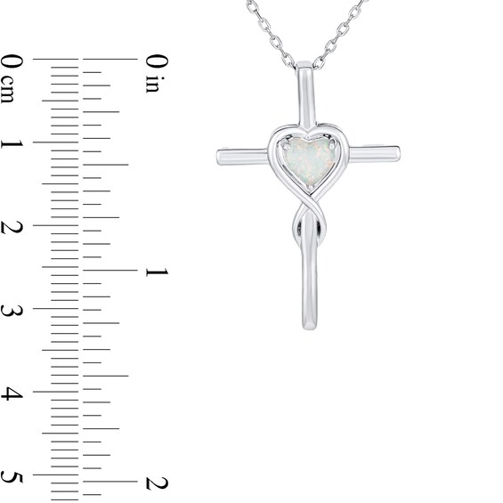 Heart-Shaped Lab-Created Opal Infinity Cross Pendant in Sterling Silver