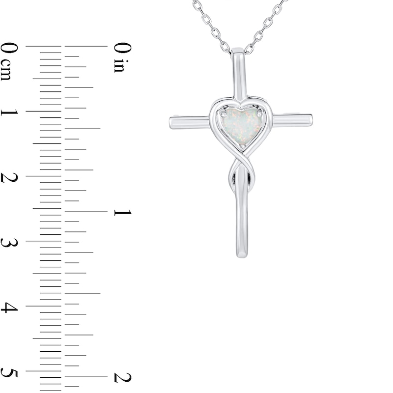 Main Image 3 of Heart-Shaped Lab-Created Opal Infinity Cross Pendant in Sterling Silver