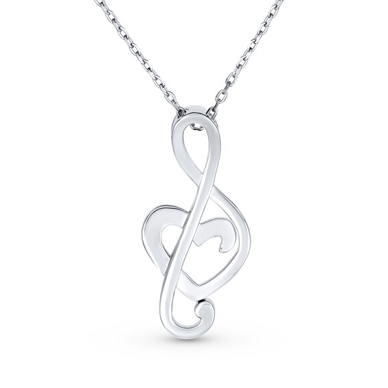 Blue Lab-Created Opal Inlay Treble Clef Music Note Pendant in Sterling Silver