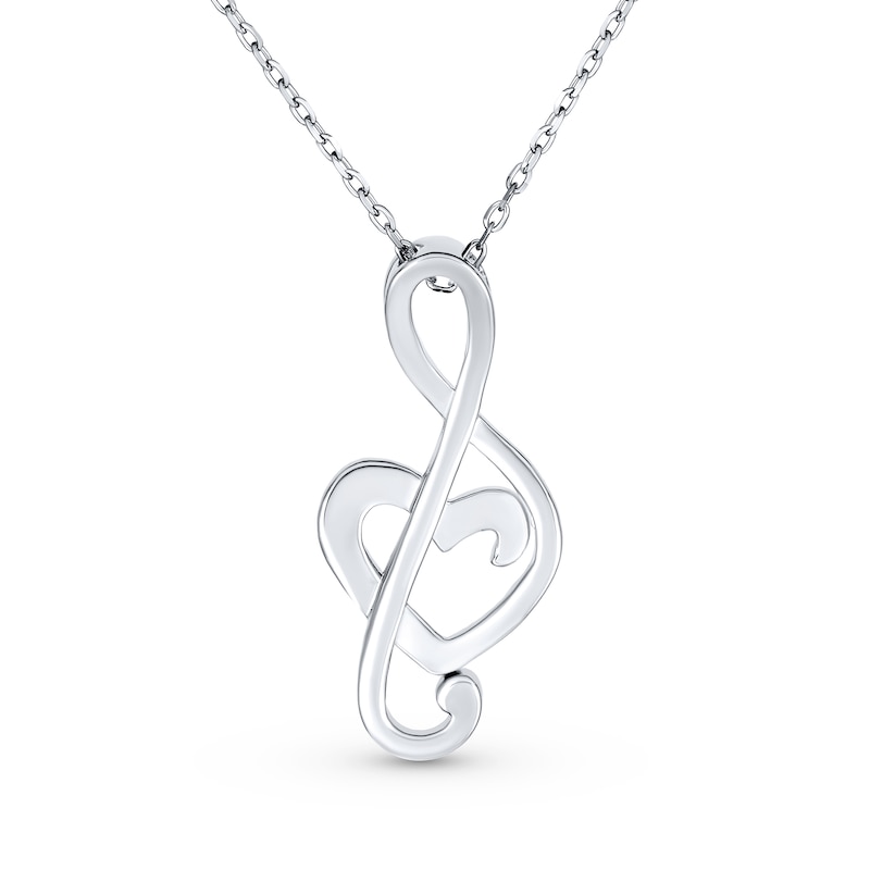 Main Image 2 of Blue Lab-Created Opal Inlay Treble Clef Music Note Pendant in Sterling Silver