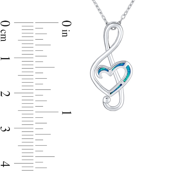 Blue Lab-Created Opal Inlay Treble Clef Music Note Pendant in Sterling Silver