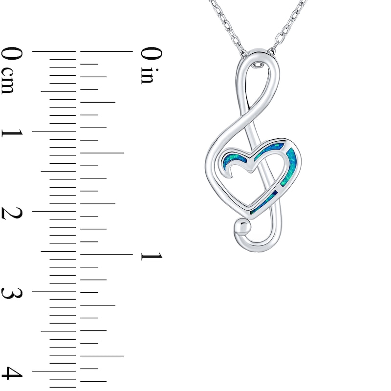 Main Image 3 of Blue Lab-Created Opal Inlay Treble Clef Music Note Pendant in Sterling Silver