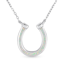 Lab-Created Opal Horseshoe Necklace in Sterling Silver