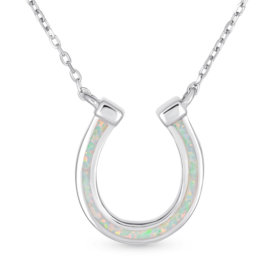 Lab-Created Opal Horseshoe Necklace in Sterling Silver