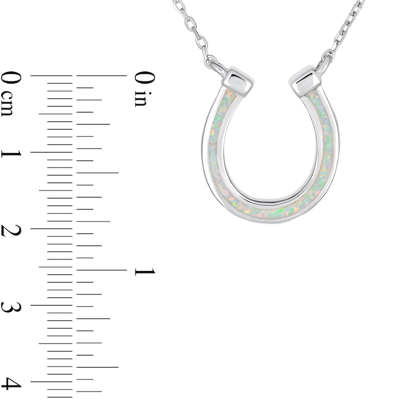 Main Image 3 of Lab-Created Opal Horseshoe Necklace in Sterling Silver