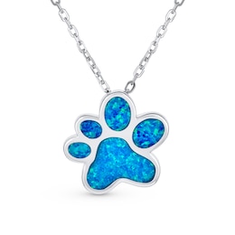 Blue Lab-Created Opal Inlay Paw Print Pendant in Sterling Silver