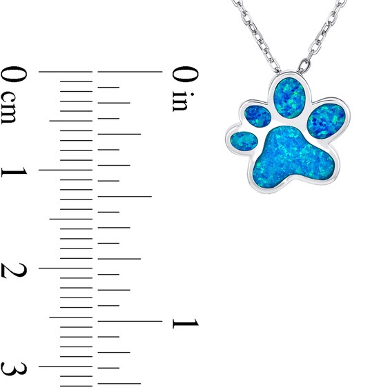 Blue Lab-Created Opal Inlay Paw Print Pendant in Sterling Silver