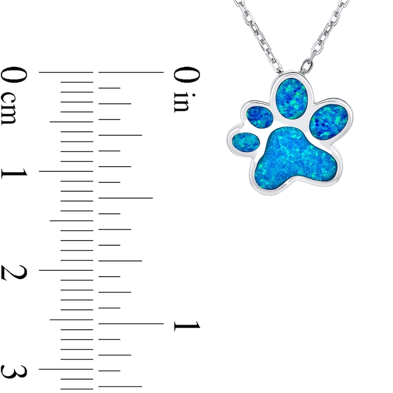 Main Image 3 of Blue Lab-Created Opal Inlay Paw Print Pendant in Sterling Silver