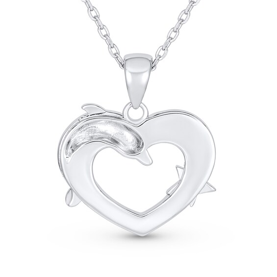 Blue Lab-Created Opal Inlay Dolphin Heart Pendant in Sterling Silver