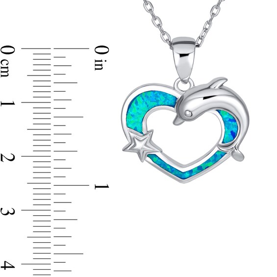 Blue Lab-Created Opal Inlay Dolphin Heart Pendant in Sterling Silver