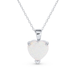 12.0mm Heart-Shaped Lab-Created Opal Solitaire Pendant in Sterling Silver - 16"